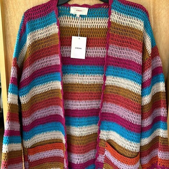 XiRENA Arlet Dream State long sleeve midi crochet cardigan cotton stripes XS - Picture 7 of 17